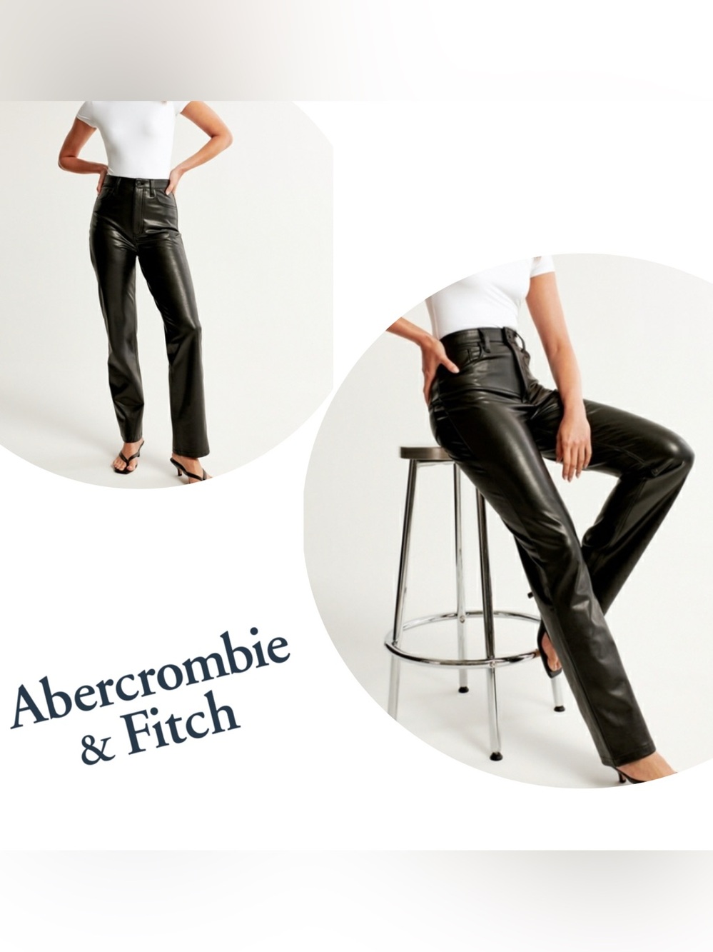 Abercrombie & Fitch Black Vegan Leather 90’s Straight-Leg Pants